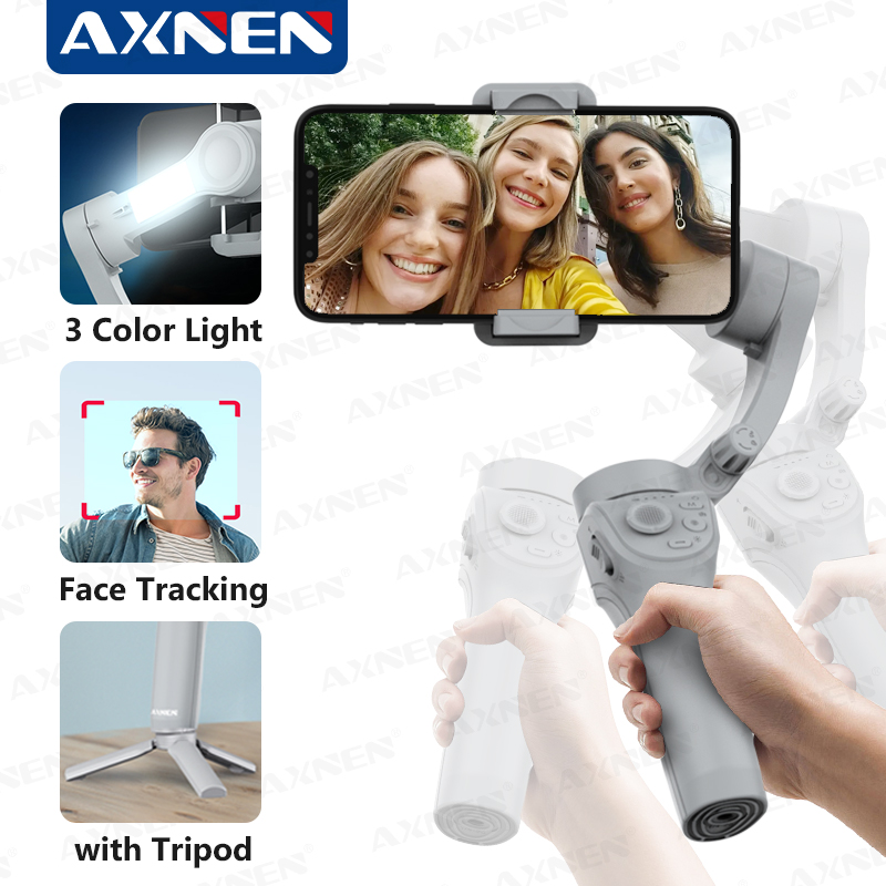 Photography Lighting Handheld - Axnen HQ6กิมบอล3แกนอุปกรณ์กันสั่นแบบมือถือสำหรับโทรศัพท์มือถือพร้อมไฟเติมติดตามใบหน้าสำหรับบันทึกวิดีโอ iPhone Android
