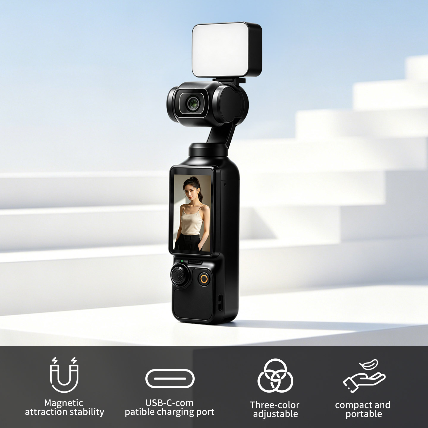 Photography Lighting Kit Portable - ไฟเติมแบบแม่เหล็กพกพาสำหรับ DJI Osmo Pocket 3 ไฟเซลฟี่สำหรับถ่ายวิดีโอขนาดเล็ก